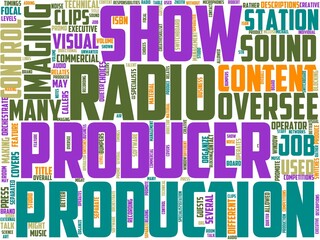 radio producer typography, wordcloud, wordart,