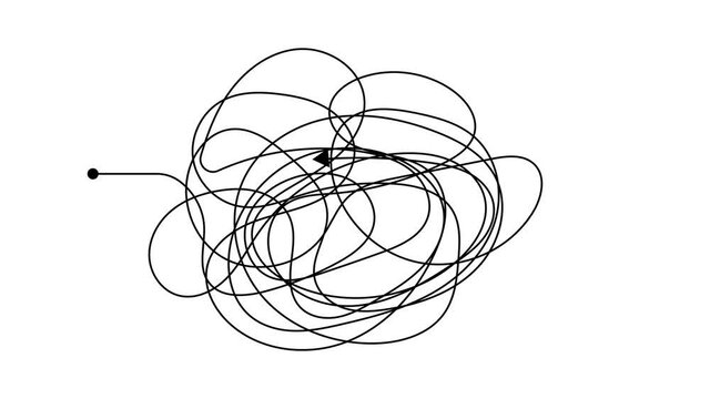 Hand drawn tangle scrawl sketch or black line like finding a solution abstract scribble shape. 4K FullHD and HD render footage animation