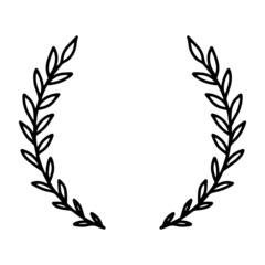 Laurel wreath. Vector hand drawn laurel wreath isolated on white background. Doodle style. Outline floral frame.