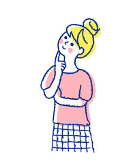 腕を組んで考え事をしている若い女性