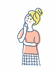 腕を組んで考え事をしている若い女性
