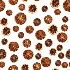 Dry lime slices on seamless colored background