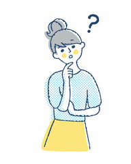 頬に手を当てて困った表情の若い女性