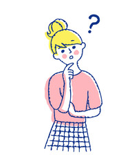 頬に手を当てて困った表情の若い女性