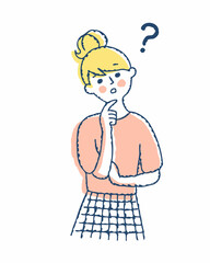 頬に手を当てて困った表情の若い女性