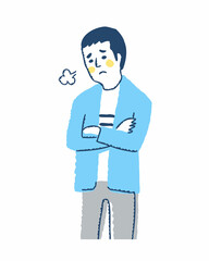腕組みをしてため息をついている男性
