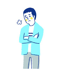腕組みをしてため息をついている男性