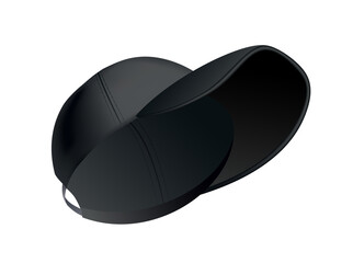 Baseball cap. Realistic baseball cap template front view. Empty mockup sport hat. Black blank cap isolated on white background. Blank template of baseball uniform cap