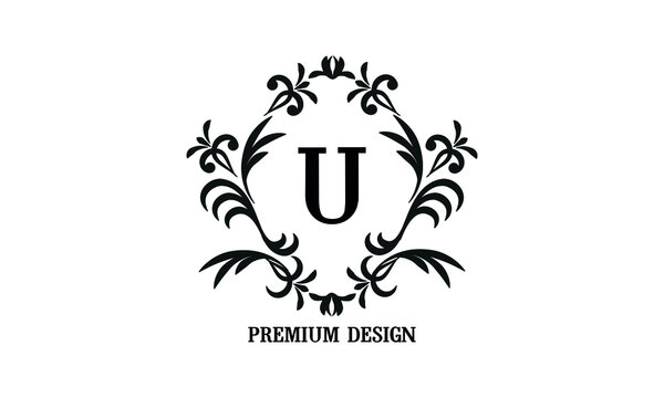 Exquisite company brand sign with letter U. Black and white logo for cafe, bar, restaurant, invitation, wedding. Business style
