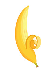 Cartoon banana. Tropical fruit, banana snack or vegetarian nutrition. Fruit and ripe sweet food. Yellow cartoon single banana