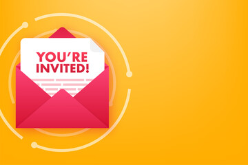 You re invited Badge icon. Written Inside An Envelope Letter. Vector illustration. - obrazy, fototapety, plakaty
