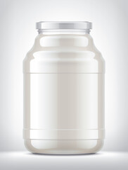 Glass Jar with Dairy Foods on Background. 