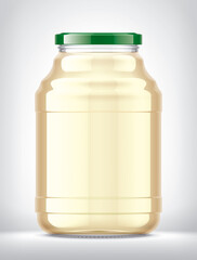 Glass Jar with Juice on Background. 
