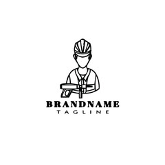 construction worker logo cartoon icon design template black vector illustration