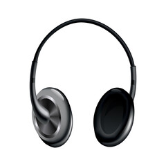 Headphone. Black music earphone or gaming headset. Audio gadget with speaker or wireless mobile earbud isolated 3d  image. Technology studio accessories