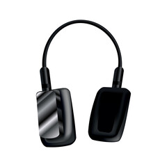 Headphone. Black music earphone or gaming headset. Audio gadget with speaker or wireless mobile earbud isolated 3d  image. Technology studio accessories