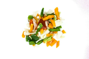 Mixed Asia wok vegetables isolated on white background top view
