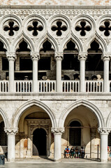 Fototapeta premium Front view of Doge's Palace (Ducal Palace) with white marble tracery facade in Saint Mark's Square, Venice, Italy, Europe