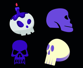Skulls Purple And White Objects Signs Symbols Vector Illustration Abstract With Black Background