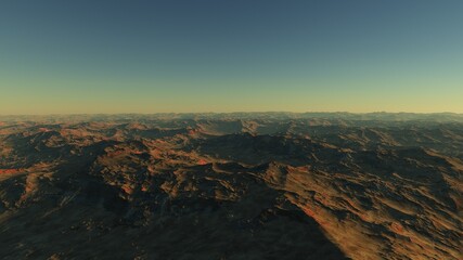 Exoplanet fantastic landscape. Beautiful views of the mountains and sky with unexplored planets. 3D illustration