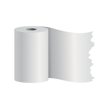 Realistic toilet paper or kitchen towel roll template mockup. Sanitary absorbent paper, rolled around a cardboard cylinder. Kitchen wc whute tape paper