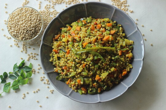 Sorghum upma. A South Indian breakfast dish with whole Sorghum and vegetables. Popularly known as jowar upma