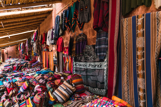 handicraft shop located in the city of chincheros in the city of cusco in the country peru traditional inca fabrics