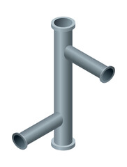 Isometric pipe. Water tube or pipeline for oil or gas industry tube construction. Plastic plumbing system in 3d. Piece of pipe