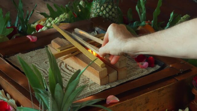 Flowers and fruits for offering at the Yagya fire ceremony hindu