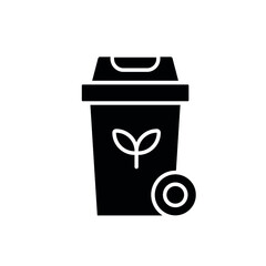 Garbage can for organic waste glyph icon. Vector fill black illustration.