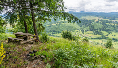 Carpathian mountains range, Calimani Romania Transylvania. Pines and cliffs.
