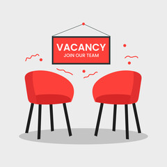 Job Vacancy join your team banner with red chair Vector illustration or we are hiring banner Design, Join Our Team banner