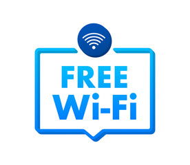 Free wifi zone blue icon. Free wifi here sign concept. Vector stock illustration.