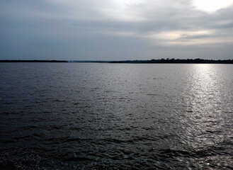 Nice landscape with sunset on lake.