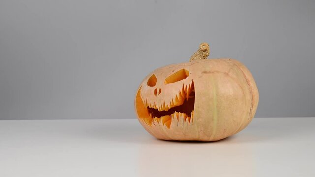 Pumpkin carving process jack o lantern halloween. Stop motion.