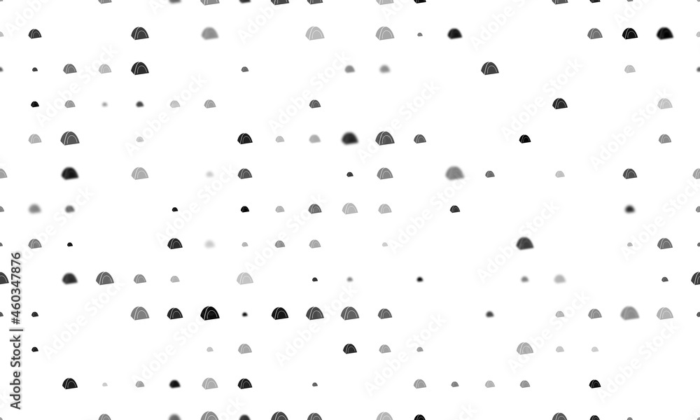 Poster seamless background pattern of evenly spaced black tourist tents of different sizes and opacity. vec