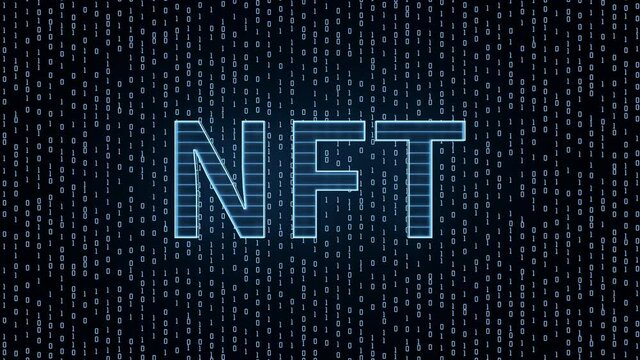 NFT nonfungible tokens concept with dark background, 3d rendering.