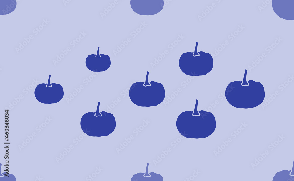 Poster seamless pattern of large isolated blue pumpkin symbols. the pattern is divided by a line of element