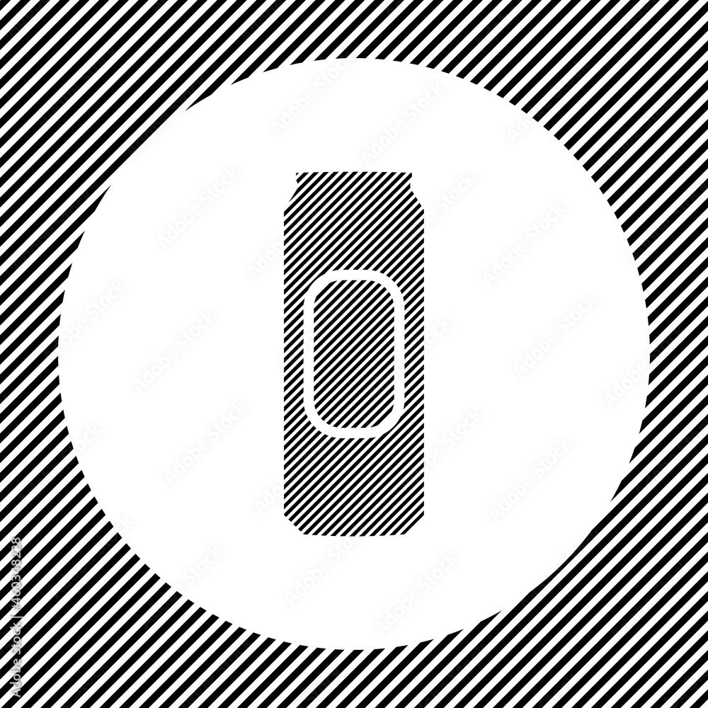 Poster a large beer can symbol in the center as a hatch of black lines on a white circle. interlaced effect
