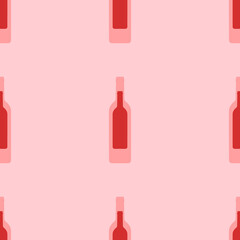 Seamless pattern of large isolated red beer bottle symbols. The elements are evenly spaced. Vector illustration on light red background