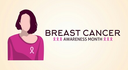Breast cancer awareness month theme. Vector illustration. Character female flat design. 