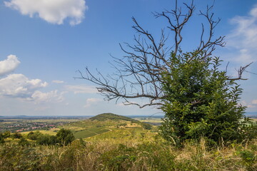 Obraz premium A small town at the foot of the mountains. Village in a valley b