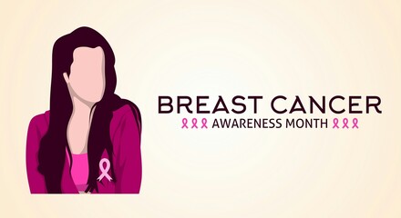 Breast cancer awareness month theme. Vector illustration. Character female flat design. 