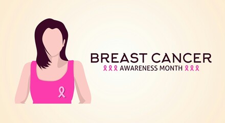 Breast cancer awareness month theme. Vector illustration. Character female flat design. 