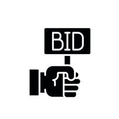 Auction bid glyph icon. Vector fill black illustration.