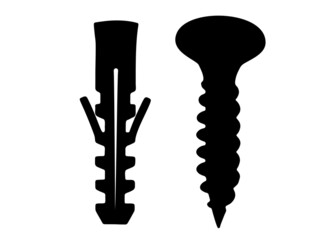 Screw and dowel included. Vector image. - obrazy, fototapety, plakaty