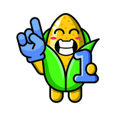 cute corn being number one icon illustration vector graphic