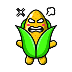 cute corn with angry expression icon illustration vector graphic