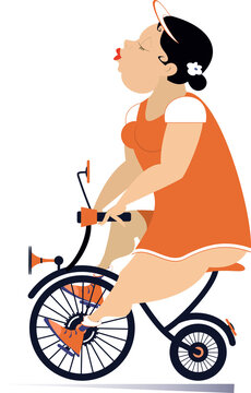 orange dress woman riding bicycle clip art preview