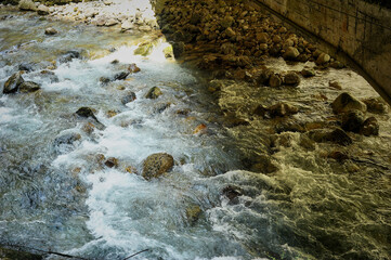 Mountain river in Abkhazia. Ecologically clean nature. Stones and current.